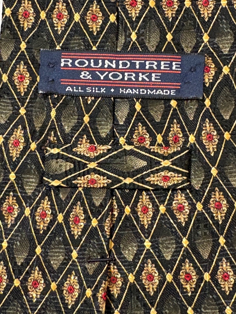 Roundtree & Yorke Silk Tie Geometric Diamond Handmade Vintage